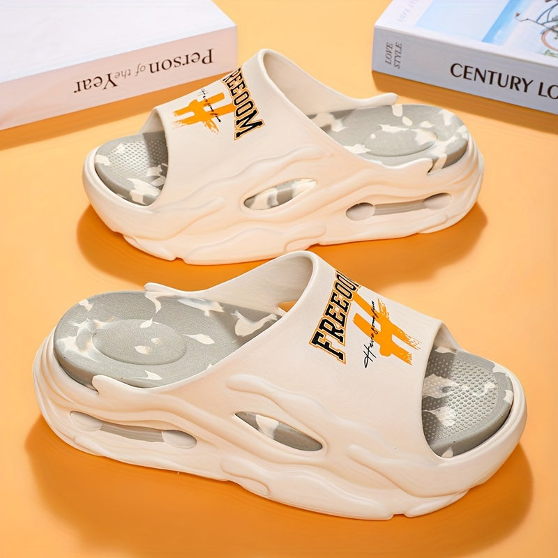 Men's Trendy Street Style Open Toe Breathable Chunky Slippers, Comfy Non Slip Durable Soft Sole EVA Slides, Men's Footwear